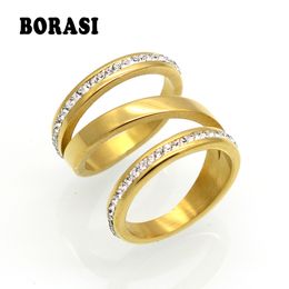 BORASI or couleur bagues de fiançailles pour femmes en acier inoxydable bijoux de mariage bague en cristal bijoux en acier inoxydable