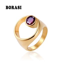 BORASI nouvelle marque irrégulière ronde pierre bagues en acier inoxydable bijoux à la mode couleur or bague pour les femmes anniversaire