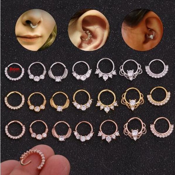 Frontière offre spéciale anneaux de nez en zircon, clou de nez miniature créatif rond, septum nasal, oreille, piercing corporel, accessoires 4266512