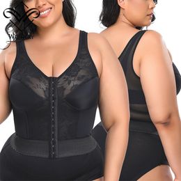 Bordure en dentelle sans fil Body Shaping Underwear Front Row Buttons Big Cup Shapewear Bra Soutien-gorge de soutien sportif