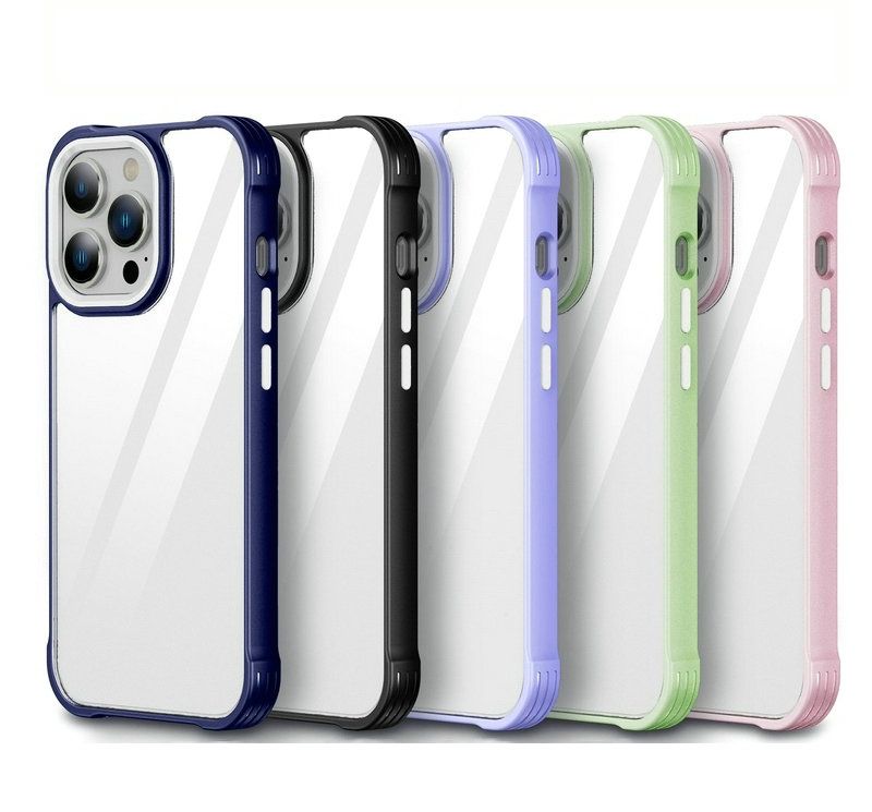 Couleurs de couleur bordées clear clear caisson de téléphone Hard PC pour l'iPhone 14 13 12 Mini 11 Pro Max XS X XR 6 7 8 Plus Four Corners Couver