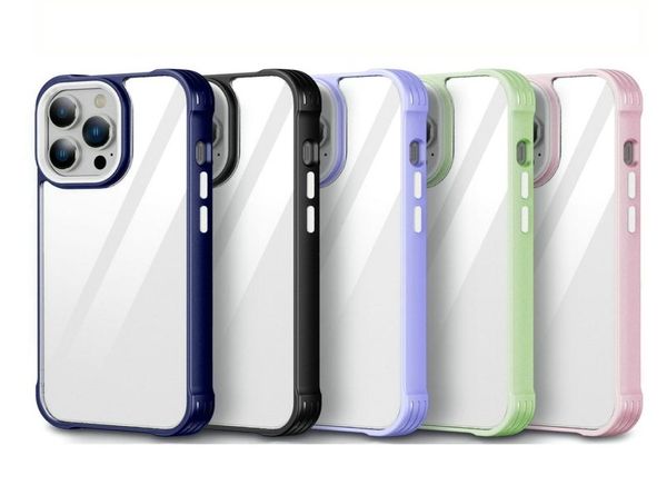 Coques de téléphone antichoc PC rigide transparent mat de couleur bordée pour iPhone 14 13 12 Mini 11 Pro Max XS X XR 6 7 8 Plus Case à quatre coins2616316