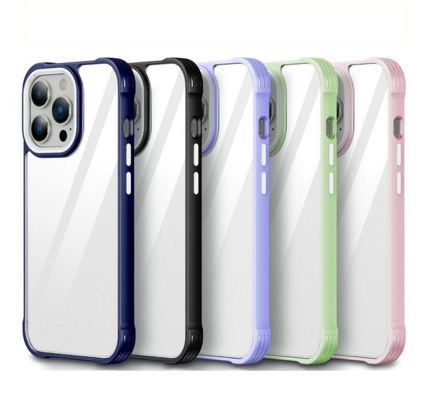 Cajas de teléfono a prueba de golpes de PC dura transparente mate de color bordeado para iPhone 14 13 12 Mini 11 Pro Max XS X XR 6 7 8 Plus Funda de cuatro esquinas5954604