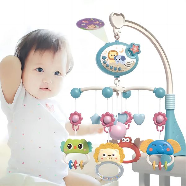 Nacido bebé cama campana juguete girar proyección colgante control remoto giratorio musical calmante emociones regalo infantil juguetes 240105