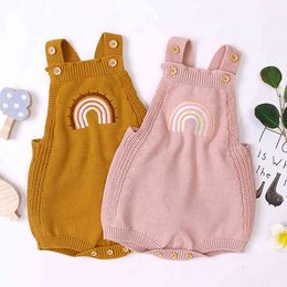 Born Baby Boy Girl Ropa Rainbow Braces Knitting Autumn Girls Triangle Rompers Cotton Infant Romper 210429