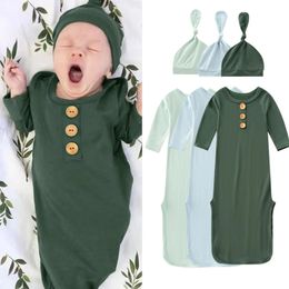 Born Baby Boys Girls Hat Set Bambúes suaves Viscosa Infantil Sleeper Sleep Gown Ropa para niños Ropa de 12 meses 240325