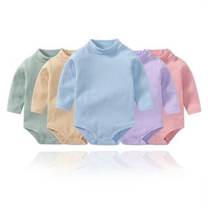 Vêtements pour bébés nés de 0 à 24 mois, pour garçons, col haut, manches longues, en coton, couleur Pure, une pièce, enveloppe de pet, body rampant, 240220