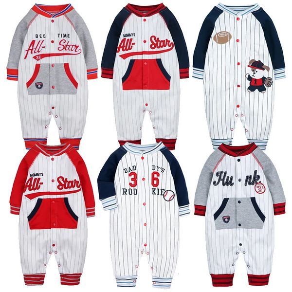 vêtements pour bébés nés pyjama en coton style sport de baseball avec poche combinaison à manches longues combinaison enfant en bas âge bébé fille barboteuses 240304
