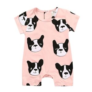 Vêtements de bébé nés filles combinaison d'été à manches courtes mignon chien barboteuse garçons infantile blanc 210619