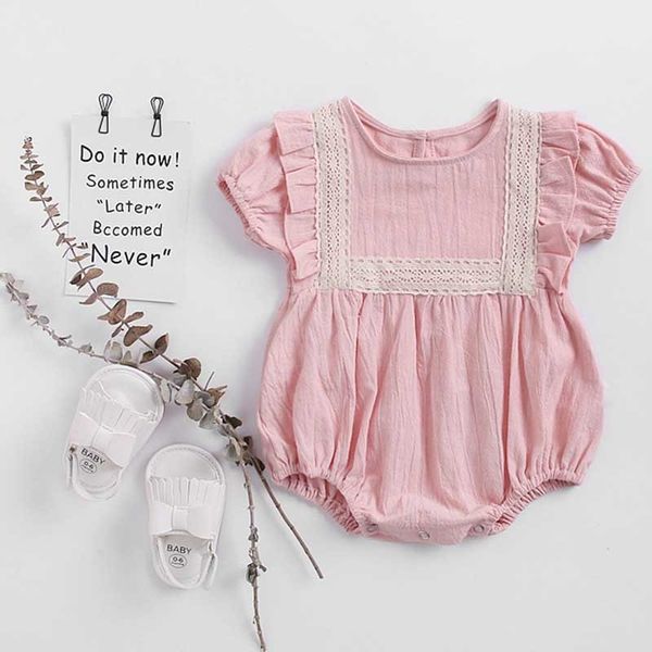 Vêtements de bébé né rose enfant en bas âge barboteuse fille volant automne coton combinaison tenue de Thanksgiving 210429