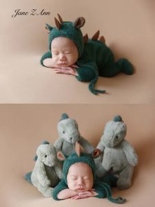 geboren baby dinosaurus kostuum groene hoed romper 3pcs poppendeken studio schieten accesssories 240127