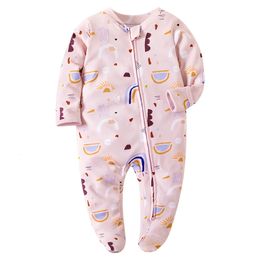 Born bébé pieds vêtements de nuit coton blanc doux fermeture éclair pyjamas 012 mois vêtements de nuit 240325
