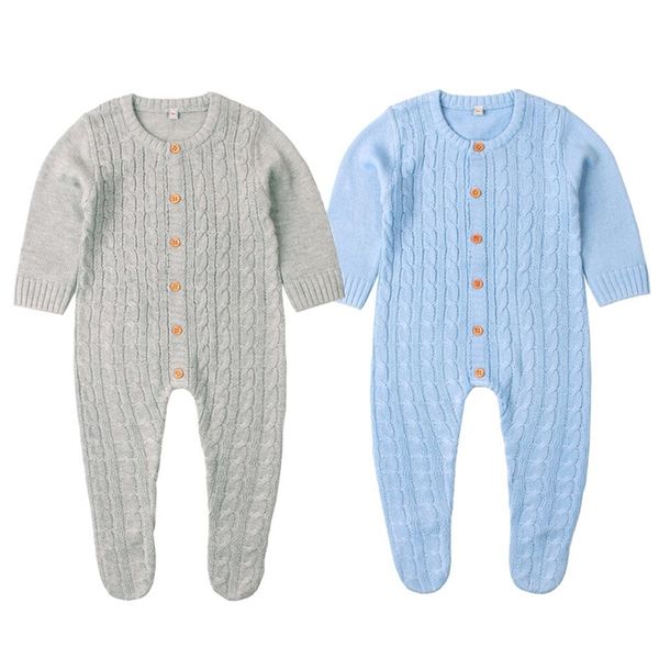 Born Baby Footie Clothes Summer Candy Color Knitted Toddler Girls Monos de manga larga Infant Boys Overoles Niños Outfit 210417