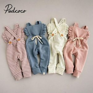 Geboren babymeisje jongen backless gestreepte ruche romper overalls jumpsuit kleding kleding peuter kostuum jumpsuits