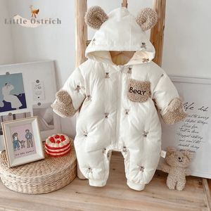 Born bébé fille garçon polaire à l'intérieur à capuche barboteuse hiver épais combinaison enfant en bas âge enfant fermeture éclair vêtements d'extérieur de noël 318 M 231226