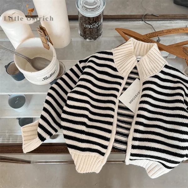 Nacido Baby Girl Boy Chaqueta a rayas Infantil Niño Niño Manga larga Cardigan de punto Casual Cremallera Suéter Ropa de bebé -2Y 231228