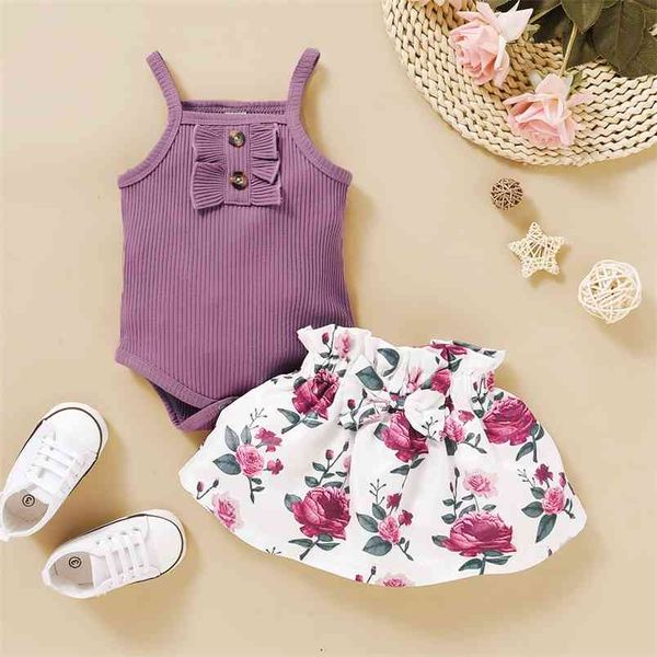 né bébé fille vêtements 3 mois violet barboteuse sans manches jupe florale 6 mois 2 pièces anniversaire tenues d'été robe ensemble 210816