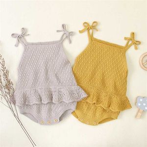 Geboren babymeisje kleding gebreide herfst s rompertjes katoen baby sling flounce romper 211011