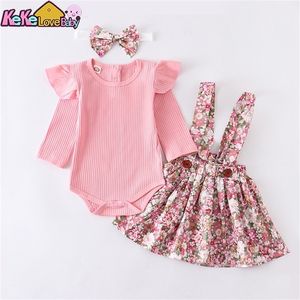 née bébé fille vêtements printemps automne rose barboteuse volants jupes florales bandeau tenues pour bébés vêtements pour tout-petits 0-24 mois 220507