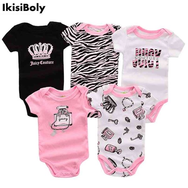 born Baby Girls Bodysuits Romper 5-Pack Infant Cotton Short Sleeve Fashion Clothes Girl Print Suit Toddlers Babies 3-12M 210816