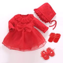 Born Baby Girls Robe pour bébé Vêtements Rouge Robe pour bébé Robe de baptême Robe blanche Ropa Bebe Robes pour bébé fille 3 6 9 mois 240226