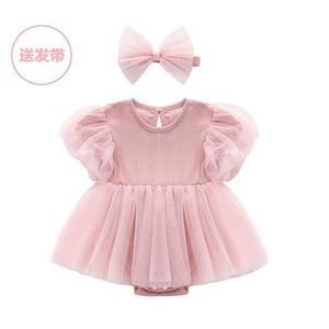 Born Baby Girls Puff Sleeve Romper Onesie Dress avec Bandeau Boutique Robes Fille Coton Vêtements 210529