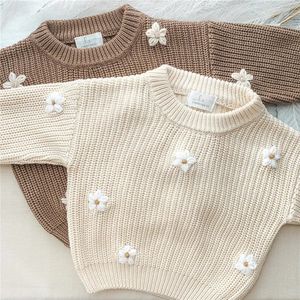 Born bébé filles hiver fleur pull vêtements automne né vêtements pour bébés pull tricoté enfants chandails 231220