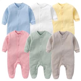 Born Baby Romper Katoen 2/3 STKS Effen Kleur Unisex Baby Meisje Kleding Set Pyjama O-hals Baby Boy Kleding volledige Mouw Herfst 240122