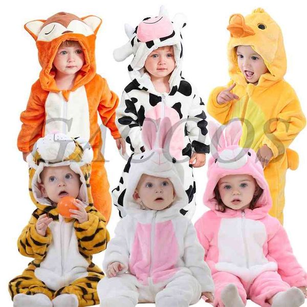 Né bébé barboteuses Kigurumi garçon filles pyjamas animal dessin animé barboteuse à capuche pyjama lion singe costumes enfant cosplay vêtements 210826