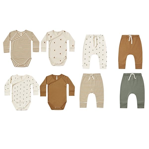 né bébé barboteuses coton bio ensemble de vêtements combinaison + pantalon + chapeau printemps été à manches longues bébé garçon fille vêtements 0-24 M 220426