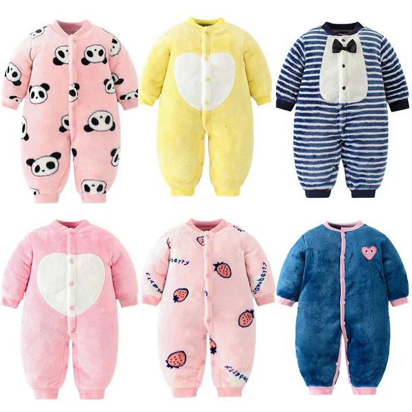 Né Baby Spring Winter Clothes Infant Jacket for Girls Jumpsuit Boys Flannel Soft Bebe Romper 018 mois 240325