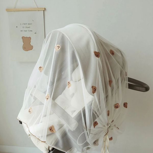 Born Baby Mosquito Mosquito Net Broidered Mesh Antimosquito Breathable Summer Car Charity Trolley Sun Shade Cover Accessoires 240407