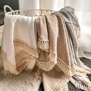 Né Baby Tassel Receiving Blanket Musline Coton Couvertures Babes Babies Babies de couette de couette de couette 240322