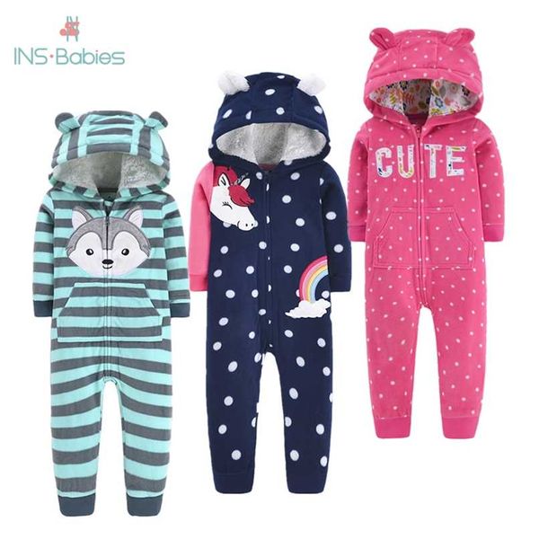 Born Baby Winter Hoodie Ropa para niños Ropa para niñas 9m-24m Boy Jumpsuit Christmas Baby Romper cálido para niños 211011