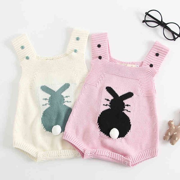 né Garçons Filles Belle Lapin Bretelles Combinaisons Vêtements Printemps Automne Bébé Barboteuses Tricoté Enfants Barboteuse 210429