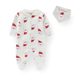 Born Christmas RompersHatBib 23 pièces coton bébé body épaississement garçon fille vêtements ensembles 09 M imprimer à manches longues 240110