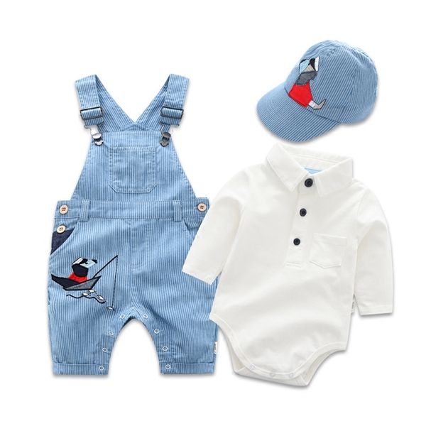 né vêtements enfant en bas âge garçon chapeau barboteuse bébé ensemble 3 pièces coton bavoir à manches longues combinaison costume garçons mode tenue 3 6 9 12 18 24 M 220507