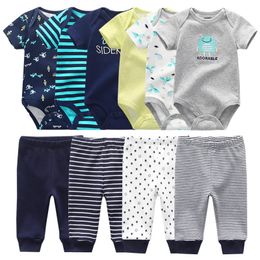 Geboren cadeaukleding Set Baby Boy Born Clothing 6pcs Bodysuit4pcs broek Outfit Toddler Girl Suit Infant Pyjama Pure Cotton Sets 240416