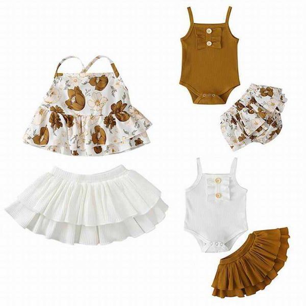 born Girl 2pcs Vêtements Ensembles Été Mode Bretelles Combinaisons + Jupe Tenues Bébés Vêtements E21247 210610