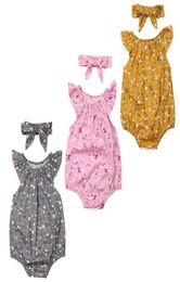 Nacido bebé niña 2 piezas conjunto de ropa floral sin mangas mono mono mameluco diadema niños ropa de verano monos 2483713