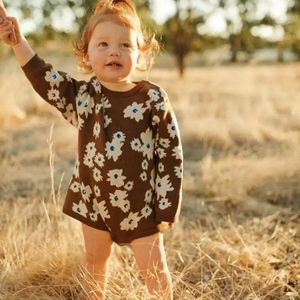 Born Ins bébé automne hiver pull body garçon fille infantile mode fleur tricoté manches longues Onesie enfant en bas âge tricots 240116