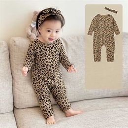 Geboren Kids Baby Jongens Meisjes Kleding Herfst Leopard Print Romper Zoete Katoen Jumpsuit Lange Mouw Winter Fall Outfit 0-24M 220106