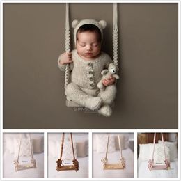 Born pographie accessoire balançoire en bois Vintage posant macramé enfants Shootsession Fotografia Bebe accessoires 240220