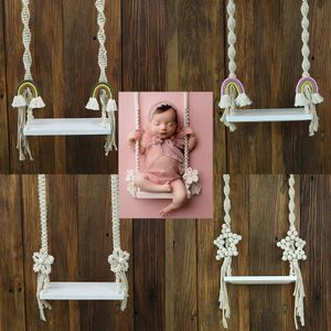 Geboren Pography Props Accessoires Babyschommel Stoel Houten Regenboog Baby's Meubels Fotografia Zuigelingen Po Schieten Studio 240220