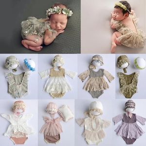 geboren Pography Props Baby Meisje Kanten Romper Body Outfits Pography Meisje Jurk 240315