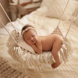 Propiedades de pografía nacida Baby Hammock Swing Boho Style Bed Accesorios tejidos a mano Artículos Fotográfico para niños 240125