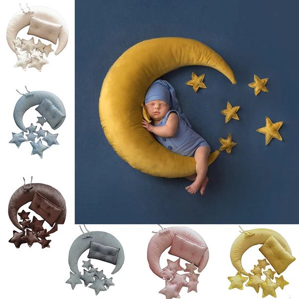 Born Pographie accessoires bébé posant lune étoiles oreiller carré croissant oreiller Kit nourrissons Po tir Fotografi accessoires 240111