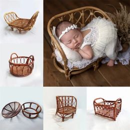 Geboren pography Props Fotografia houten baby sofa rattan stoel meubels baby bed kribbench studio poseren bankaccessoires 240423