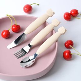 Born Roestvrij Staal Kinderservies Lepel Vork Mes Set Dessertlepel Voor Kinderen Baby Gadgets Voeden Bestek Babyspullen 231229