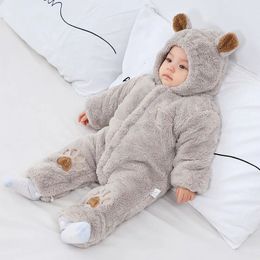 Nacido invierno mameluco oso oreja polar bebé niña niños nacido mono cálido general Footies ropa infantil niño 240109